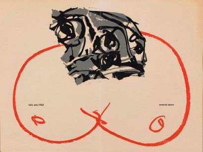 null Antonio SAURA (1930-1998), Portrait, lithographie, datée 1965. 21 x 28 cm.