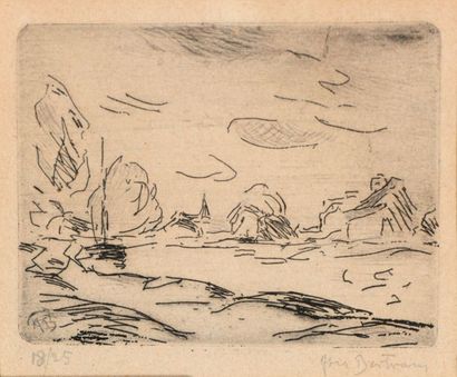 null Abel BERTRAM (1871-1954), Paysage, eau-forte signée et numérotée 18/25. 10 x...