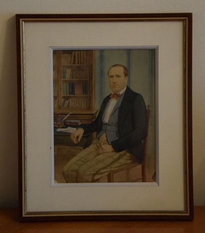null GUIBERT et TOURTIN, Homme à son bureau, aquarelle signée et datée 1858. 18 x...