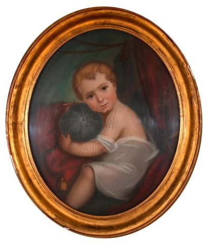 null Ecole FRANCAISE du XIX ème, Portrait d'enfant, pastel sur papier marouflé sur...