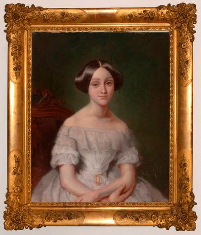 null Ecole FRANCAISE du XIX ème, Portrait de jeune femme, pastel sur papier. 70 x...
