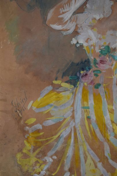 Jules CHÉRET (1836-1932) Jules CHÉRET (1836-1932), Deux danseurs, huile et dessin...