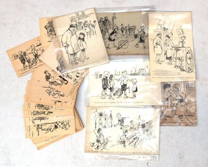 null D'après Francisque POULBOT (1879-1946), 41 CARTES POSTALES et 7 DESSINS à l'encre,...