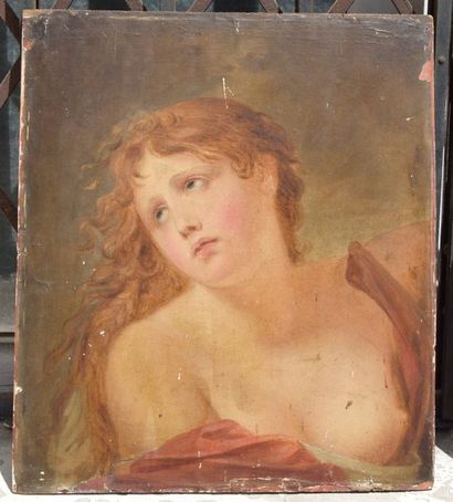 null Ecole FRANCAISE fin XVIII ème, Portrait d'une femme au sein nue, huile sur bois....