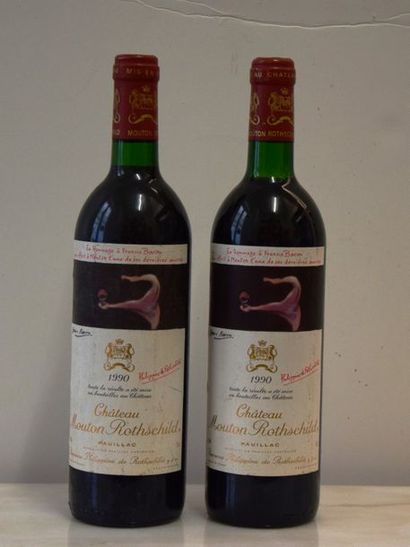 null 2 bouteilles CH. MOUTON-ROTHSCHILD, 1° cru Pauillac 1990 (elt,1 étiquette avec...