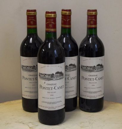 null 4 bouteilles CH. PONTET-CANET, 5° cru Pauillac 1990 (etla) 