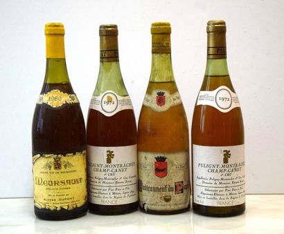 null 4 bouteilles VINS BLANCS DIVERS (1 Meursault Dupont 1980, 2 Puligny Champ Canet...