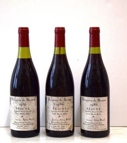 null 3 bouteilles BEAUNE "Nicolas-Rolin", Hospices de Beaune 1986 (ett) 