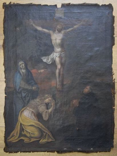 null Ecole FRANCAISE fin XVII-début XVIII ème, Crucifixion avec la Vierge, saint...