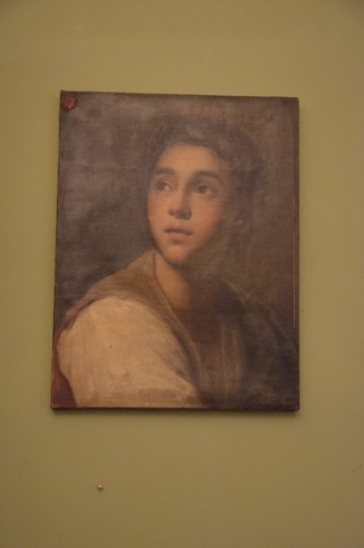 null Ecole ITALIENNE du XIX ème, Portrait de jeune fille, huile sur toile signée...
