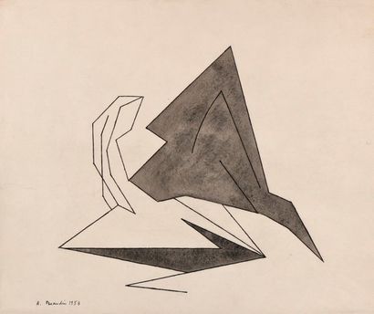 null André BEAUDIN (1895-1979), L'autre cheval blessé, 1953, dessin à l'encre, signé...
