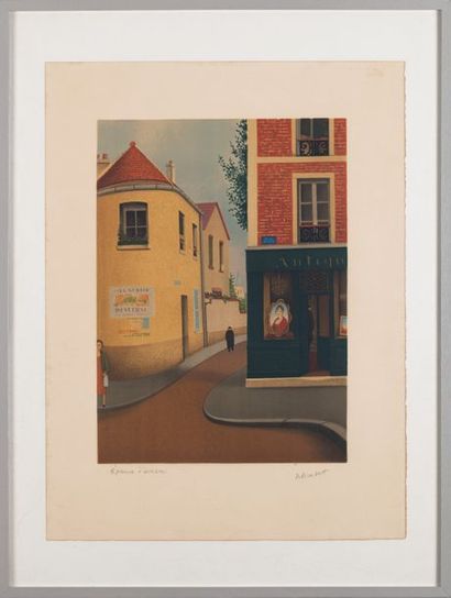 null René RIMBERT (1896-1991), Vue de Village, lithographie signée et numérotée épreuve...