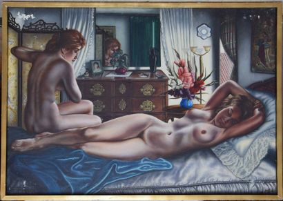 null Jacques DANHALEUX (1914-1998), Deux nues à la commode, 1966, huile sur toile...