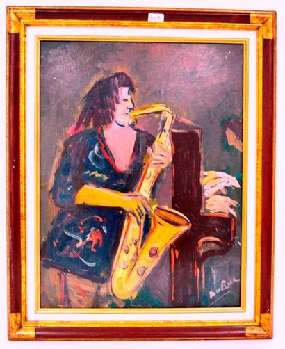 null Roland DUBUC (1924-1998), Saxophoniste, huile sur toile signée. 65 x 50 cm.