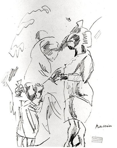  PASCIN Jules (1885-1930) "Femmes et enfants", encre sur papier, signé et tamponné...