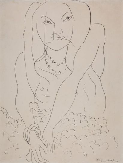 null MATISSE Henri (1869-1954), "Nu au Voile", Dessin à la plume sur papier, réalisé...