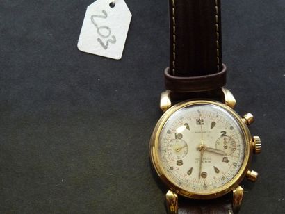 LOT REGINA WATCH : Montre chronographe d'homme en or jaune 18K (750/oo), cadran rond...