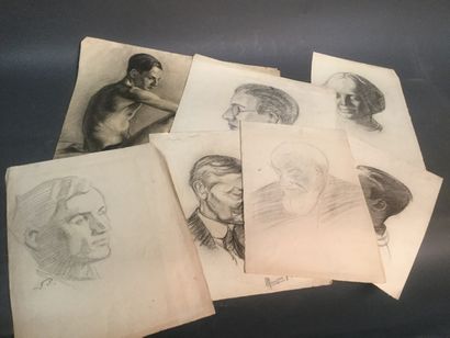 LOT Atelier Mougin, lot de dessins, pastel, peinture... dont dessin académique de...