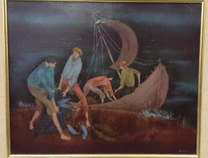 null VARLA Félix (1903-1986) “Les pêcheurs” - HST - SBD - dim. 38,5 x 46,5 cm. Provenance...
