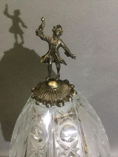 null Attributed to BACCARAT, bedside lamp with cut crystal pendants, metal frame,...