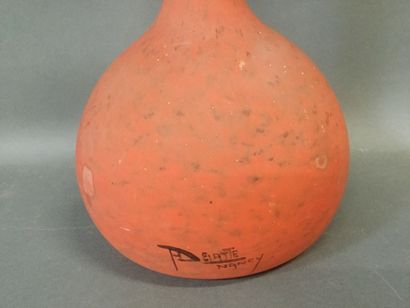 null DELATTE, Berluze pâte de verre vase with marmoréen decoration on an orange background,...