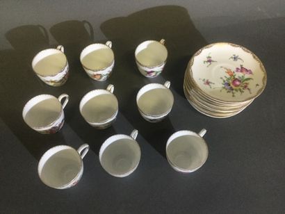 null DRESDEN, Fine porcelain espresso set with flowers and gilding comprising: 9...