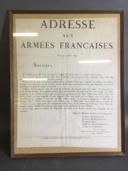 DOCUMENT MILITAIRE : Adresse aux armées française,...