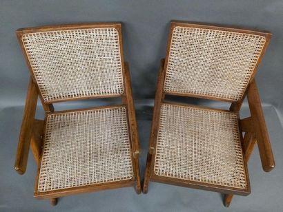 null JEANNERET Pierre (1896-1967), Pair of armchairs model said "Cane and teak wood...