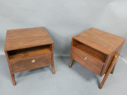 null JEANNERET Pierre (1896-1967), Pair of bedside cabinets called "BEDSIDE TABLE",...