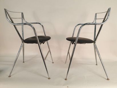 null Pair of FALLS, chromed metal tubular structure, imitation leather seats, folding...