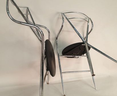null Pair of FALLS, chromed metal tubular structure, imitation leather seats, folding...