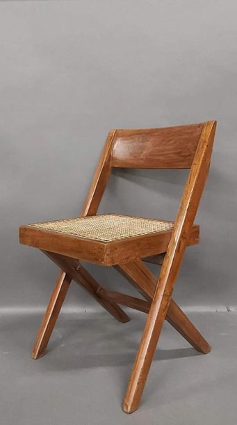 null JEANNERET Pierre (1896-1967), Paire de chaise modèle dit "Cane sit wood back...