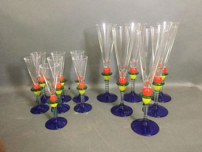 null Berit JOHANSSON pour Murano, Service de verres comprenant : 6 flûtes à champagne...