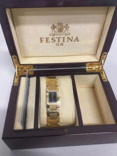 null FESTINA, Montre de femme en or jaune 18K (750/oo) ornée de deux ligne de diamants...