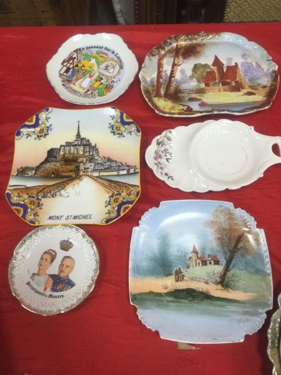 null lot 6 dishes and decorated plates ( Monaco , Mont St Michel, Lorraine ...)