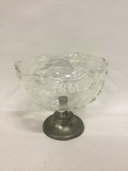 null Crystal fruit bowl on pewter stand, H. 20