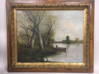 null P. WORMSAY (XXth), Fisherman and his boat by the lake, HST, SBD, dim. 73 x 90...