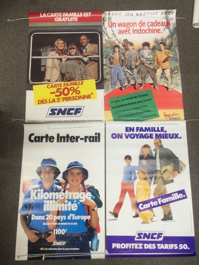 null Lot de 4 AFFICHES SNCF, années 80, 100 x 62 cm, non encadrées et non entoilées,...