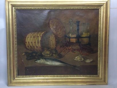 null E DESPORTES, Ecole française du XIXème, Nature morte au panier de la mer, HST,...