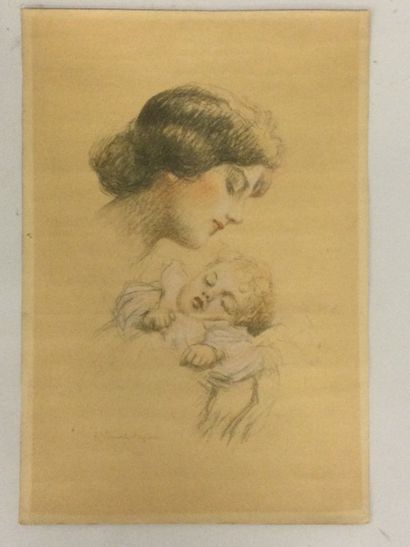 null Henri VINCENT-ANGLADE (1876-1956), Maternité, Dessin pastel/aquarelle, SBG,...