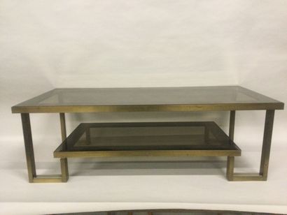 null table basse design contemporain en verre fumé et métal, à 2 niveaux, dim. 38...