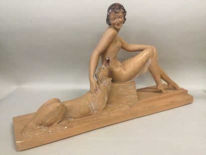null Salvatore MELANI (1902-1934); Sculpture en Plâtre polychrome figurant une femme...