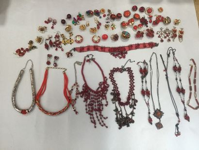 null Lot de bijoux fantaisies rouge/ orange : colliers, boucles d’oreilles dont ...