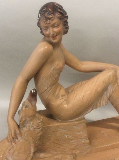 null Salvatore MELANI (1902-1934); Sculpture en Plâtre polychrome figurant une femme...
