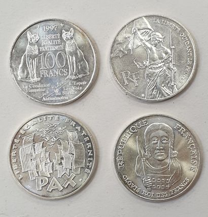 null MONNAIE MODERNE - Lot de 4 Monnaies 100 Francs argent : Malraux 1997, Commémoration...