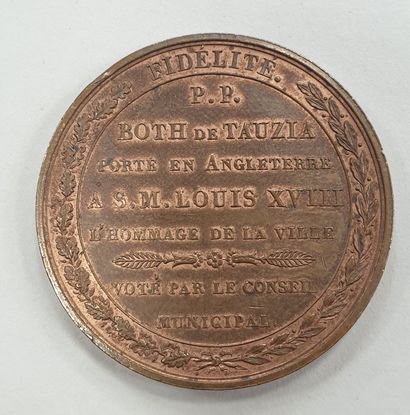 null MEDAILLE - Duc d'Angoulême à Bordeaux, cuivre, 1814, diam. 41 mm, Poids : 38,2...