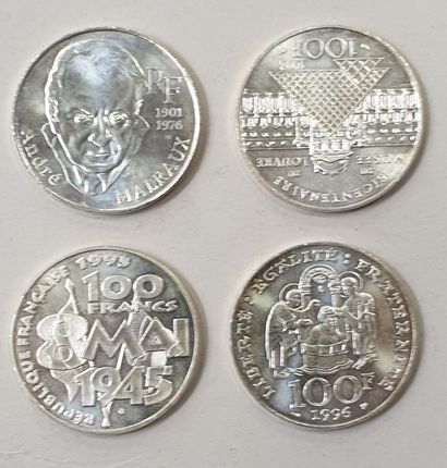 null MONNAIE MODERNE - Lot de 4 Monnaies 100 Francs argent : Malraux 1997, Commémoration...