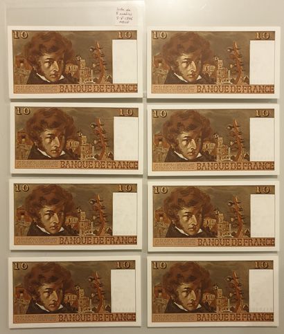 null BILLET FRANCE - Lot de 8 billets numéros consécutifs - 10 Francs Berlioz - 05-08-1976...