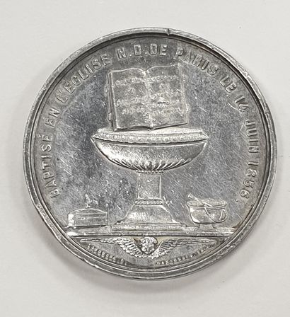 null MEDAILLE - Baptême de Napoléon IV, 1856, étain argenté, diam. 50 mm, poids :...