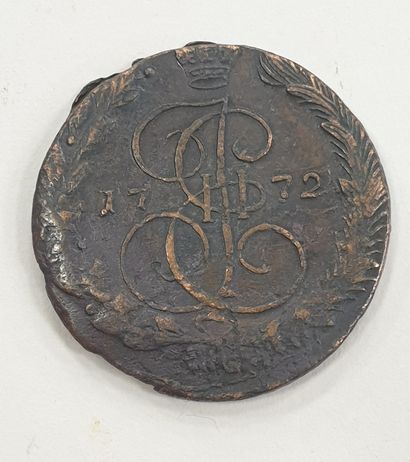 null MONNAIE ÉTRANGÈRE - RUSSIE, 5 Kopecks Catherine II, 1772 Ekaterinbourg, cuivre...